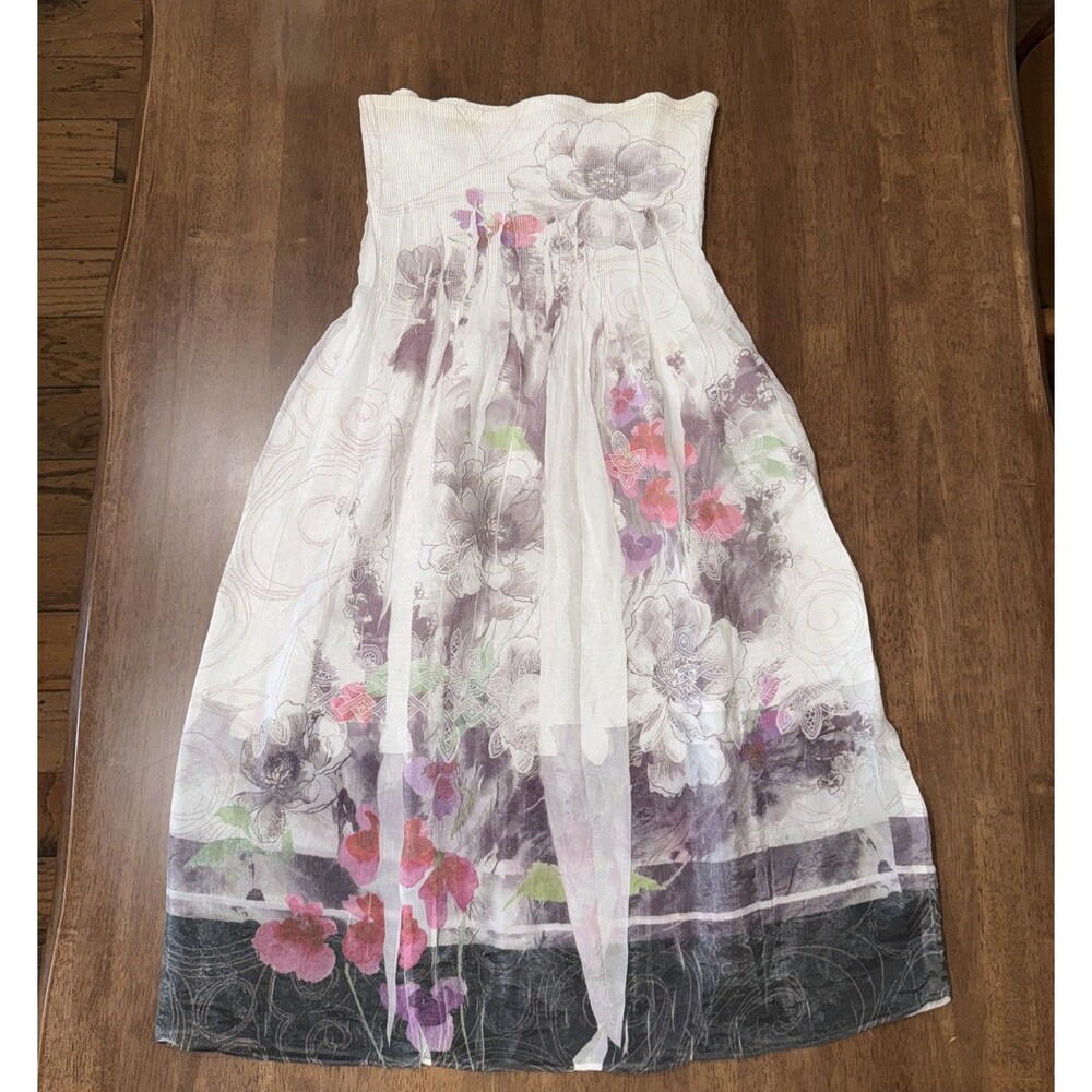 Lapis One Size Floral Strapless Smocked Tube Midi Dress Maxi Skirt 2 Way Boho - Picture 11 of 14